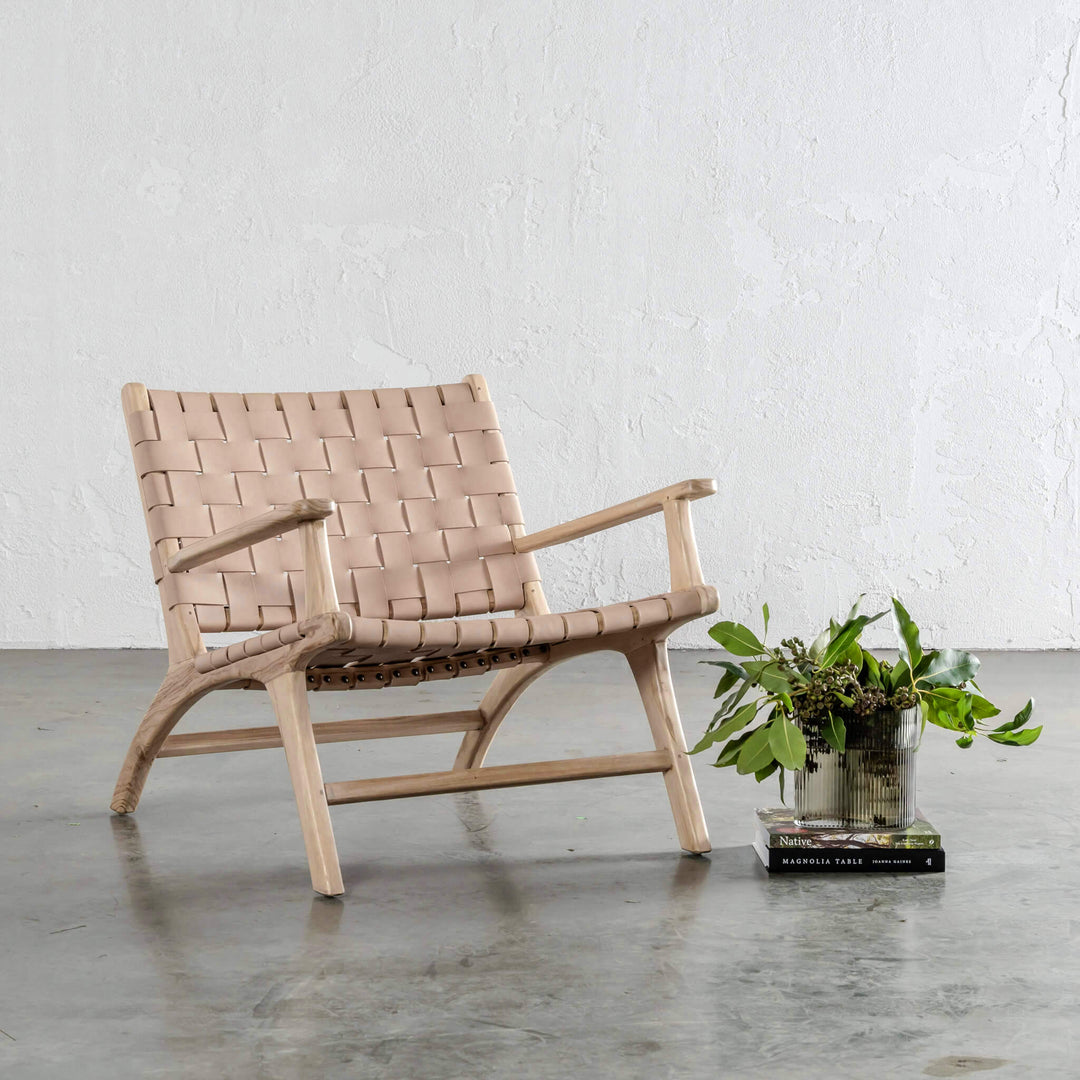 MALAND CONTEMPO WOVEN LEATHER ARMCHAIR  |  BLONDE WOOD + TOASTED ALMOND LEATHER HIDE