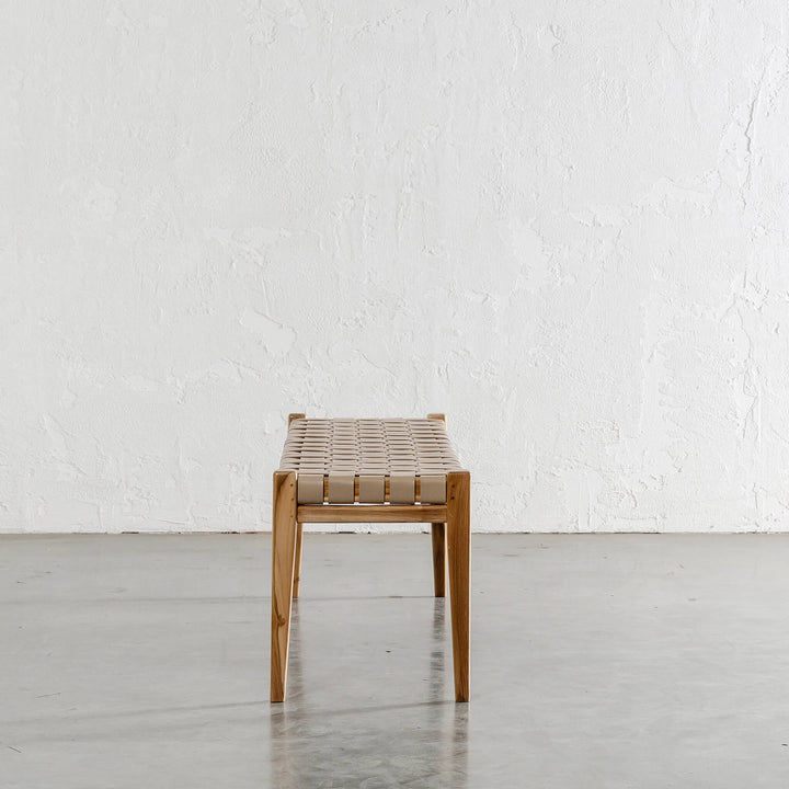 MALAND WOVEN LEATHER BENCH  |  LIGHT TAUPE LEATHER