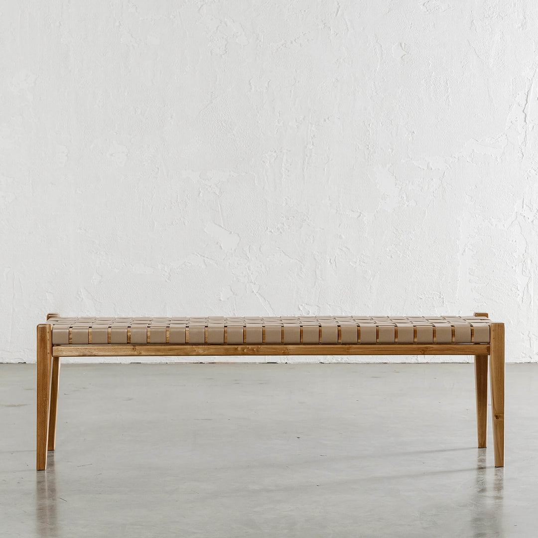 MALAND WOVEN LEATHER BENCH  |  LIGHT TAUPE LEATHER