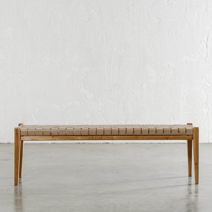 MALAND WOVEN LEATHER BENCH  |  LIGHT TAUPE LEATHER