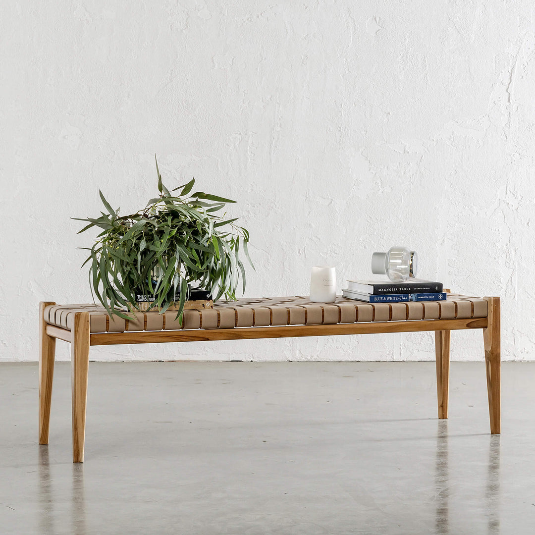 MALAND WOVEN LEATHER BENCH  |  LIGHT TAUPE LEATHER