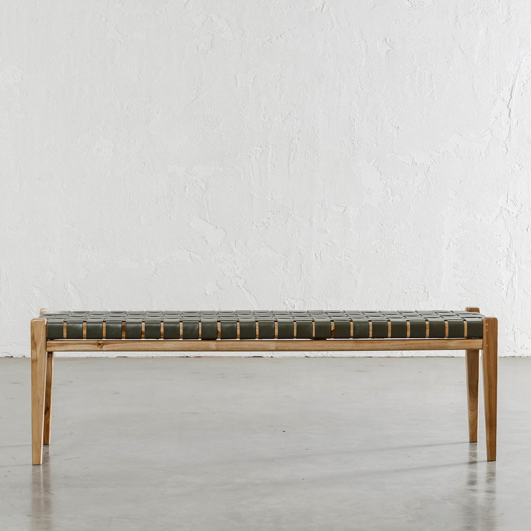 MALAND WOVEN LEATHER BENCH  |  OLIVE GREEN LEATHER