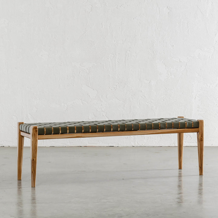 MALAND WOVEN LEATHER BENCH  |  OLIVE GREEN LEATHER