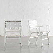 MALAND WOVEN LEATHER CARVER CHAIR  |  WHITE ON WHITE LEATHER HIDE