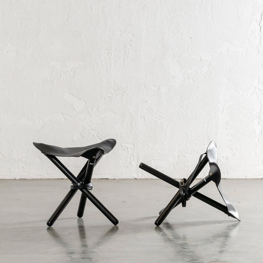 MALAND FOLDUP STOOL  |  BLACK ON BLACK LEATHER