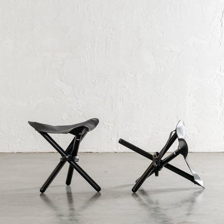 MALAND FOLDUP STOOL  |  BLACK ON BLACK LEATHER