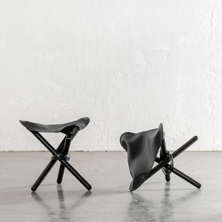 MALAND FOLDUP STOOL  |  BLACK ON BLACK LEATHER