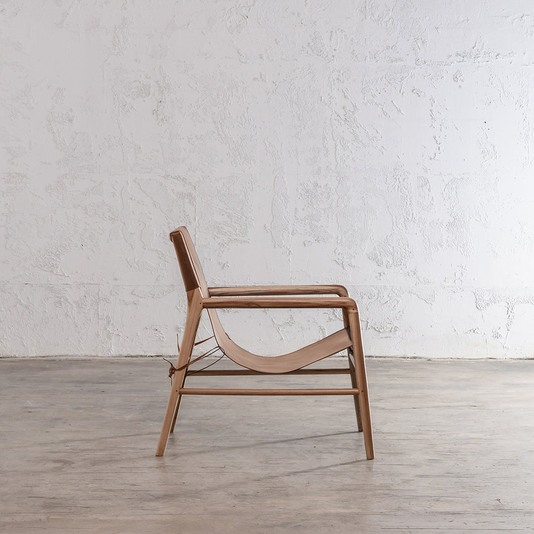 PRE ORDER  |  MALAND SLING LEATHER ARM CHAIR  |  TAN LEATHER