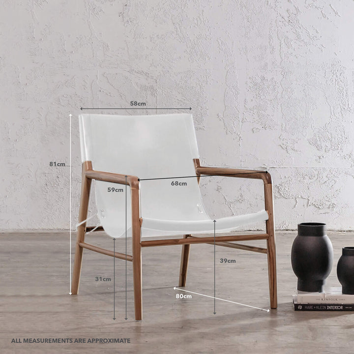 MALAND SLING LEATHER ARM CHAIR | WHITE LEATHER | MEASUREMENTS