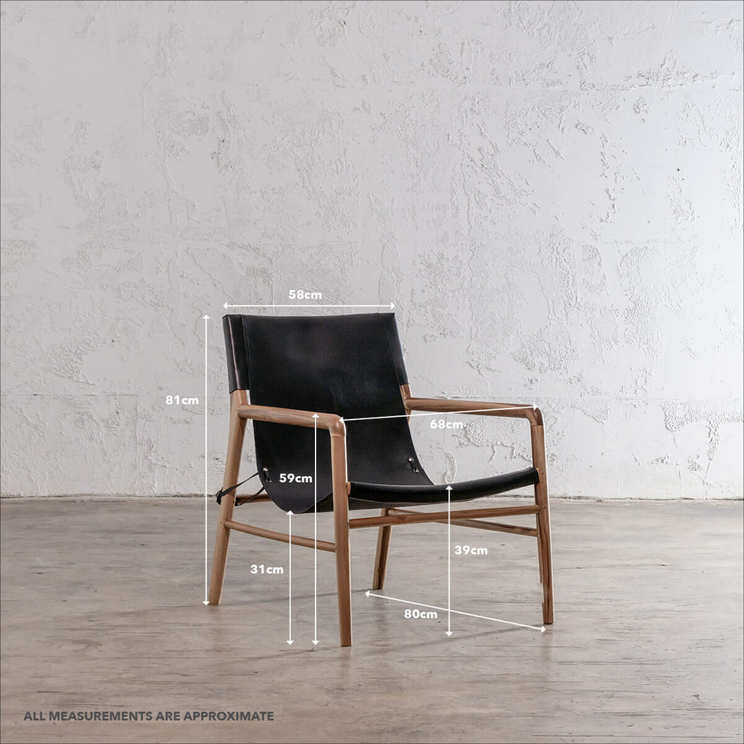 MALAND SLING LEATHER ARM CHAIR  |  BLACK LEATHER | MEASUREMENTS