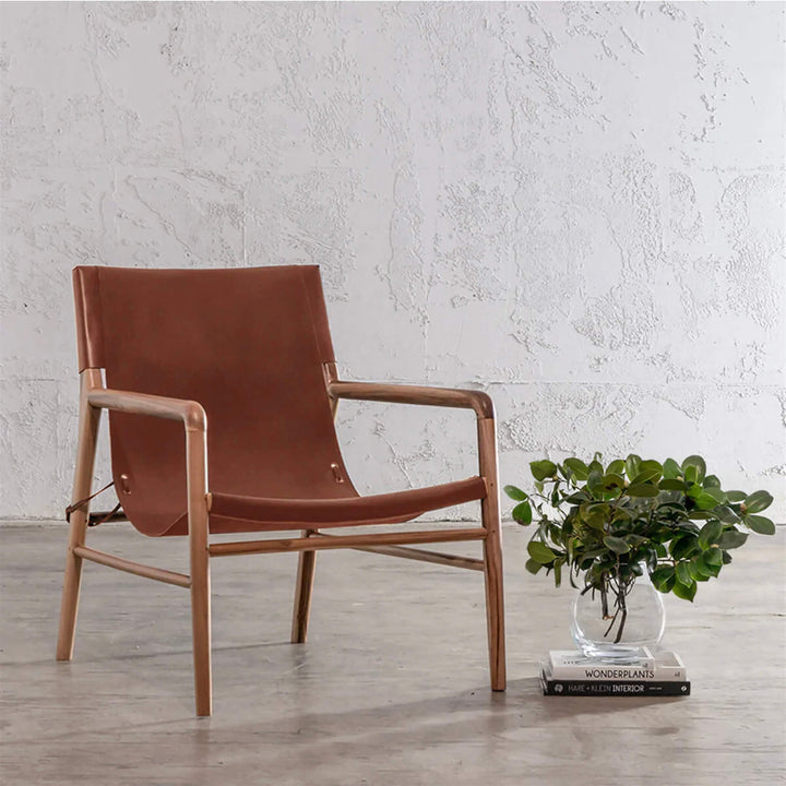 MALAND SLING LEATHER ARM CHAIR | TAN LEATHER