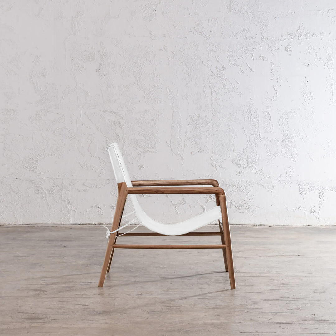 MALAND SLING LEATHER ARM CHAIR | WHITE LEATHER | SIDE 