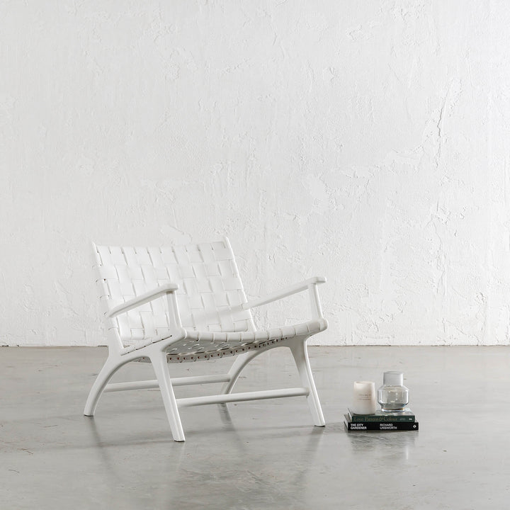 MALAND WOVEN LEATHER ARM CHAIR  |  WHITE ON WHITE LEATHER HIDE