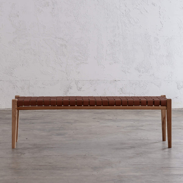 PRE ORDER  |  MALAND WOVEN LEATHER BENCH  |  TAN LEATHER HIDE