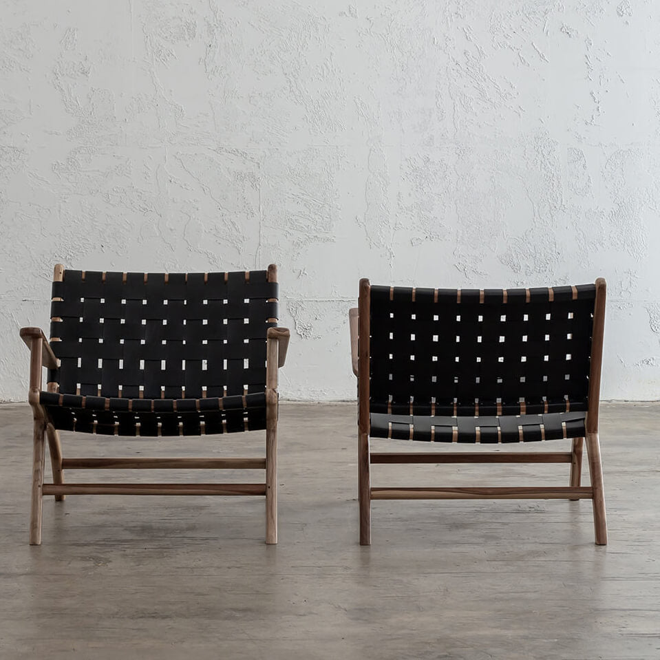 PRE ORDER  |  MALAND WOVEN LEATHER ARM CHAIR  |  BLACK LEATHER HIDE