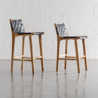 MALAND WOVEN LEATHER BAR CHAIRS  |  BLACK LEATHER