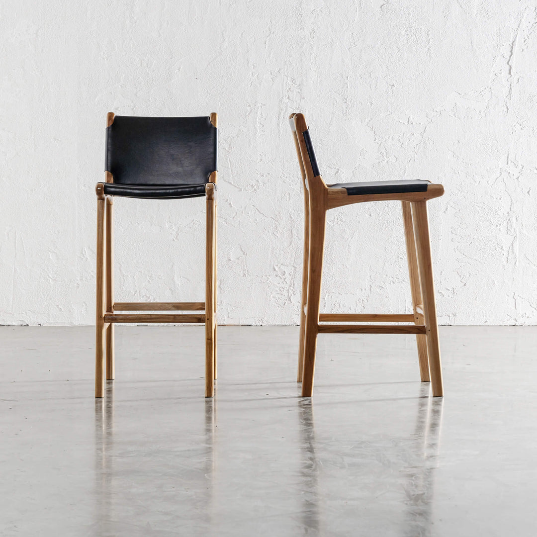 MALAND LEATHER BAR CHAIRS  |  BLACK LEATHER HIDE