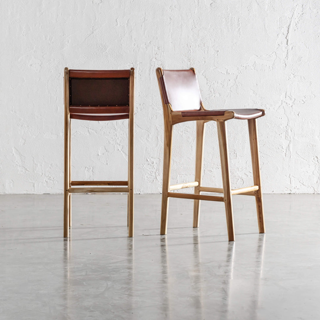 PRE ORDER  |  MALAND SOLID LEATHER BAR CHAIRS  |  HIGH + LOW  |  TAN LEATHER HIDE