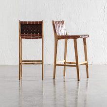 MALAND WOVEN LEATHER BAR CHAIRS  |  TAN LEATHER LOW BAR STOOL