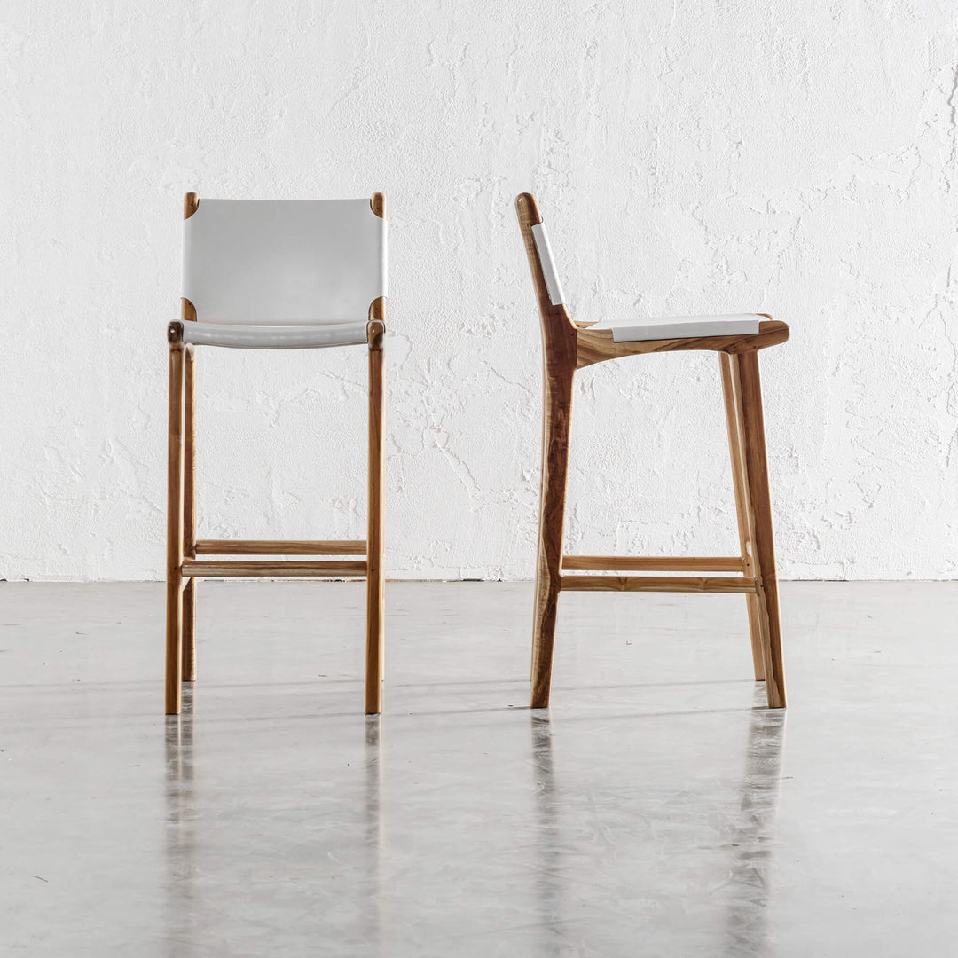 MALAND LEATHER BAR CHAIRS  |  HIGH + LOW  |  WHITE LEATHER HIDE HIGH BAR STOOL
