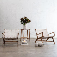 MALAND WOVEN LEATHER ARM CHAIR  |  WHITE LEATHER HIDE