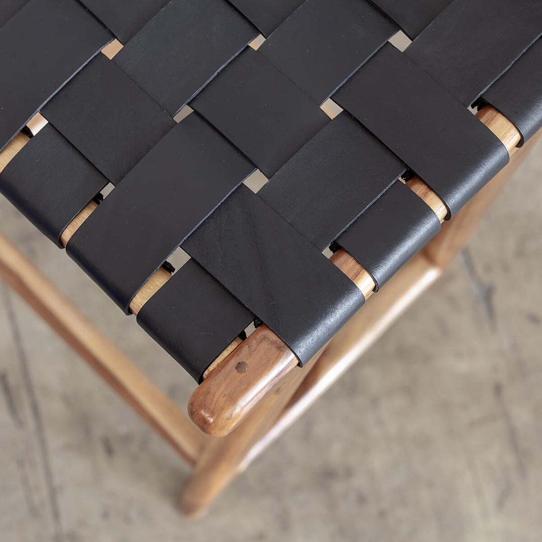 PRE ORDER  |  MALAND WOVEN LEATHER DINING CHAIR  |  BLACK LEATHER HIDE