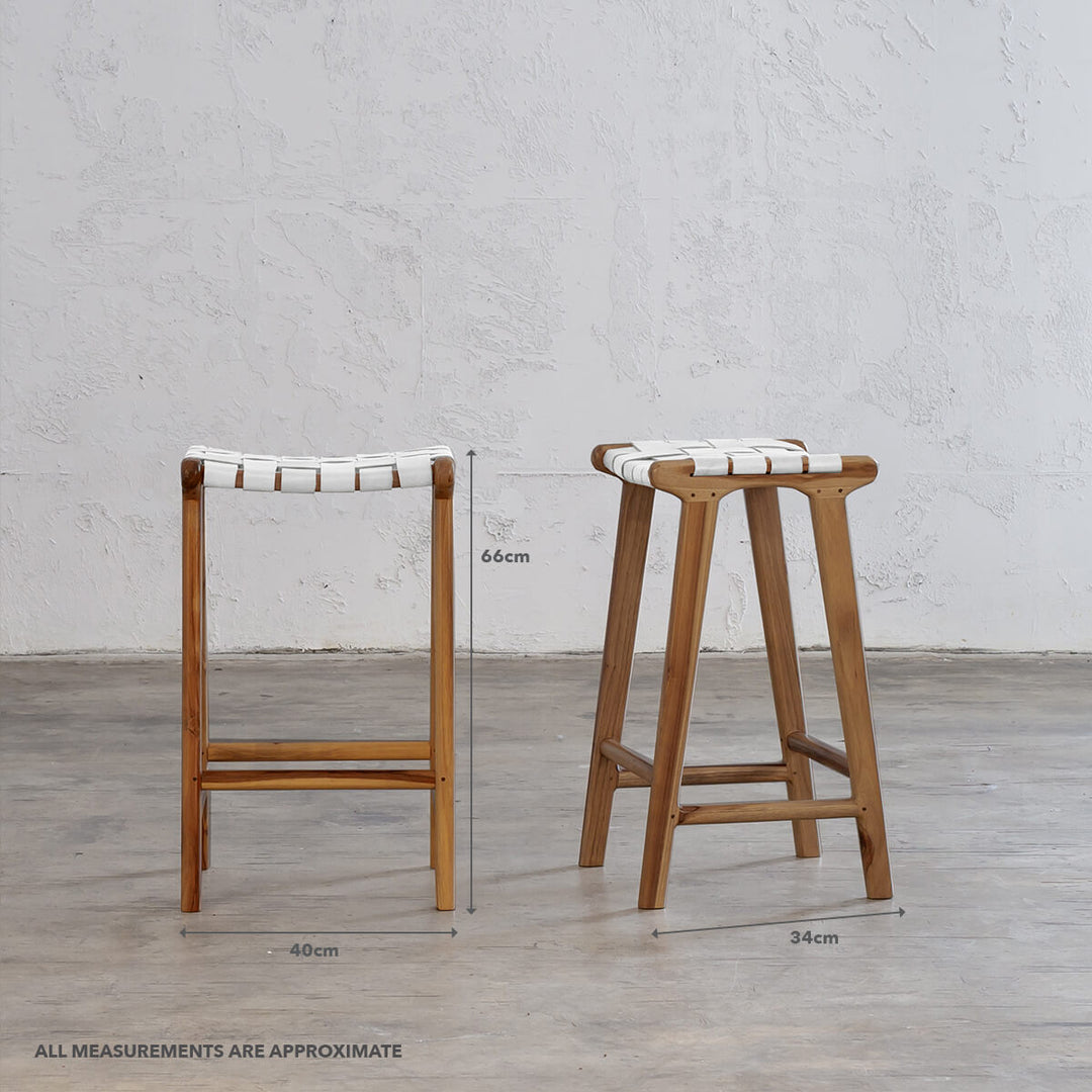 PRE ORDER  |  MALAND WOVEN LEATHER BAR STOOL  |  WHITE LEATHER HIDE