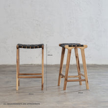 MALAND WOVEN LEATHER BAR STOOL  |  BLACK LEATHER HIDE WITH MEASUREMENTS