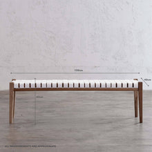 MALAND WOVEN LEATHER BENCH  |  WHITE LEATHER HIDE WITH MEASUREMENTS