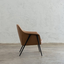 MARCUS ARM CHAIR  |  SADDLET TAN VEGAN LEATHER  |  MODERN OCCASIONAL CHAIR  | LOUNGE CHAIR SIDE VIEW