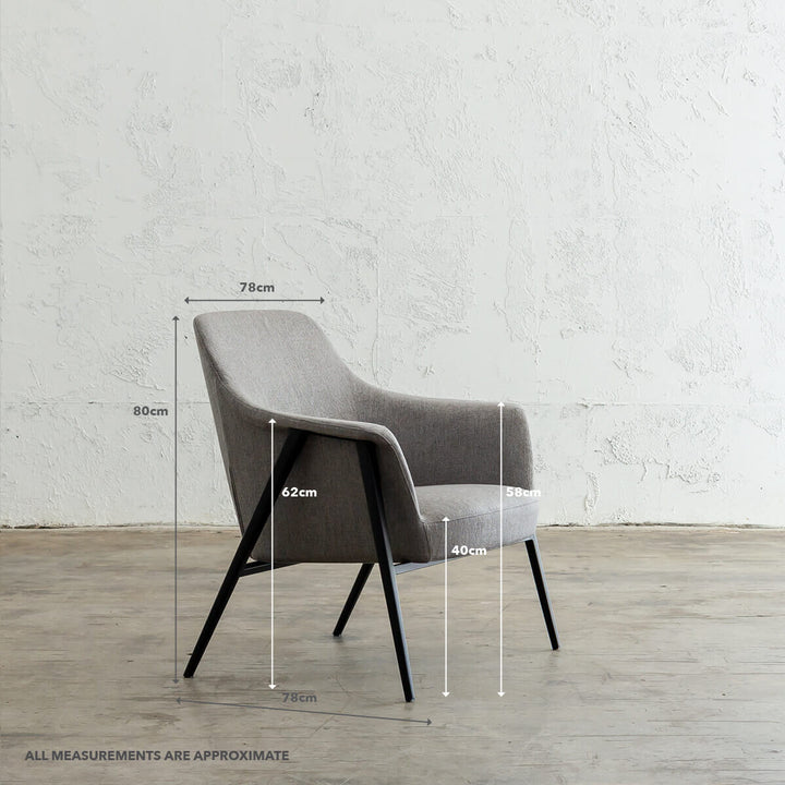 MARCUS ARM CHAIR  |  SILVER GREY WITH MEASUREMENTS