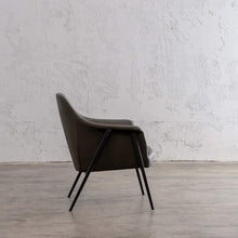 MARCUS ARM CHAIR   |  GREEN SMOKE OLIVE VEGAN LEATHER SIDE VIEW