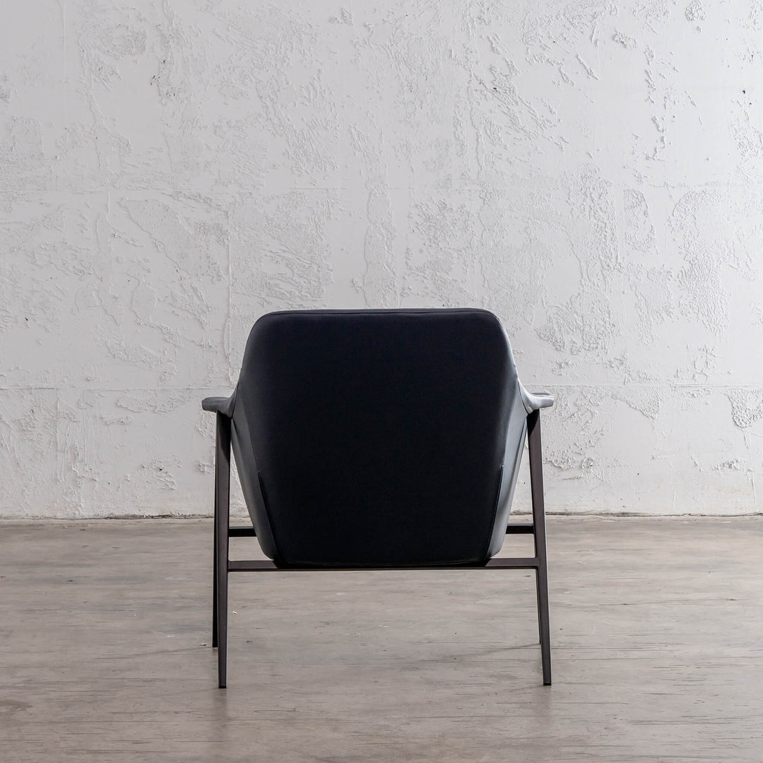 MARCUS ARM CHAIR   |  LIQUORICE BLUE VEGAN LEATHER REAR VIEW