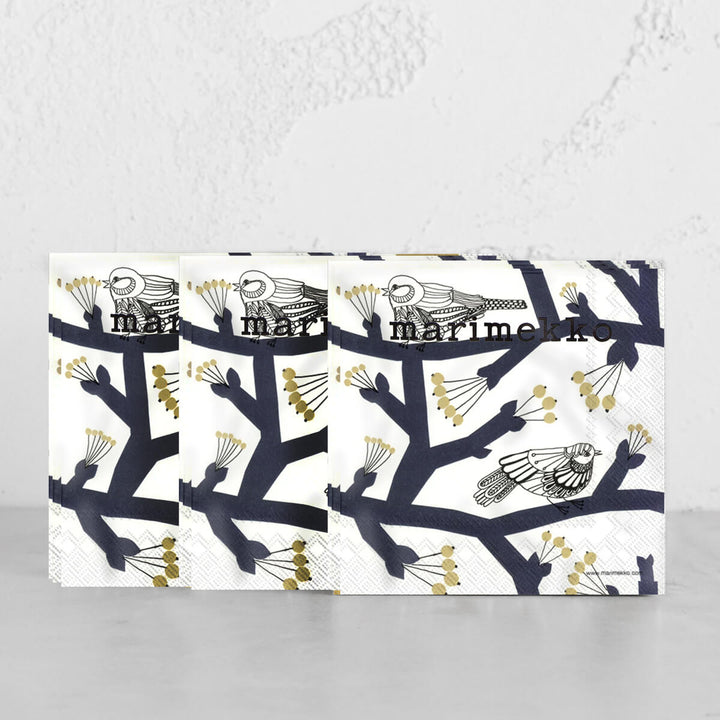 MARIMEKKO  |  PAKKANEN BIRD PAPER NAPKIN BUNDLE  |  DEEP BLUE