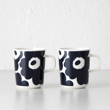 MARIMEKKO  |  UNIKKO COFFEE MUG 2.5DL | WHITE + DARK BLUE  |  SET OF 2
