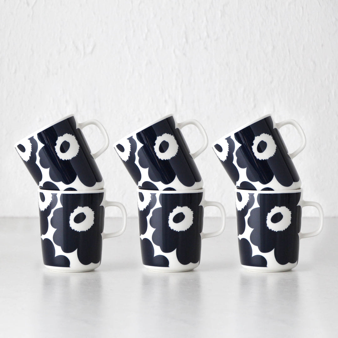 MARIMEKKO  |  UNIKKO COFFEE MUG 2.5DL | WHITE + DARK BLUE  |  BUNDLE X6