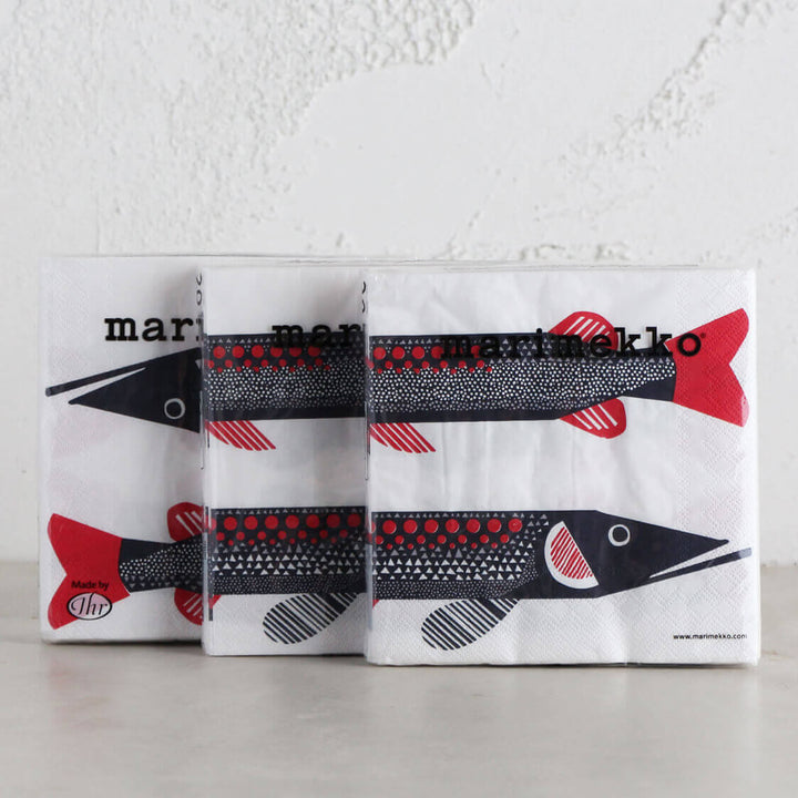 MARIMEKKO | HAUKI FISH PAPER NAPKINS | LUNCH PAPER SERVIETTES BUNDLE OF 3