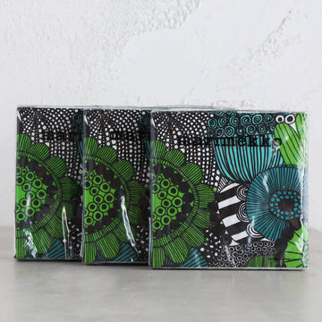 MARIMEKKO  |  SIIRTOLAPUUTARHA PAPER NAPKINS  |  GREEN BLACK  |  LUNCH SERVIETTES BUNDLE OF 3