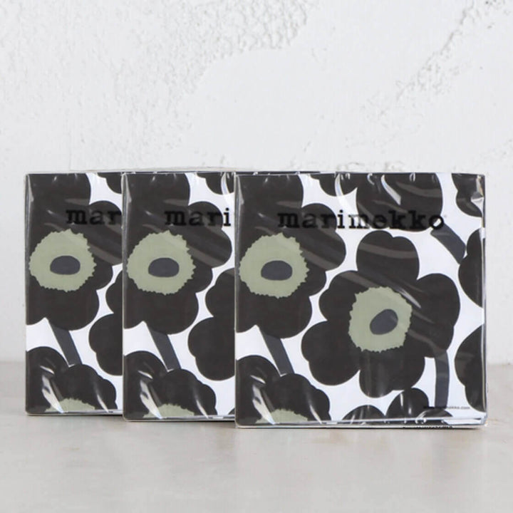 MARIMEKKO  |  UNIKKO PAPER NAPKINS  |  WHITE + BLACK + OLIVE  |  LUNCH SERVIETTES