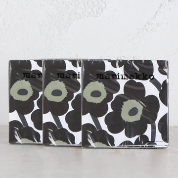 MARIMEKKO  |  UNIKKO PAPER NAPKINS  |  WHITE + BLACK + OLIVE  |  LUNCH SERVIETTES