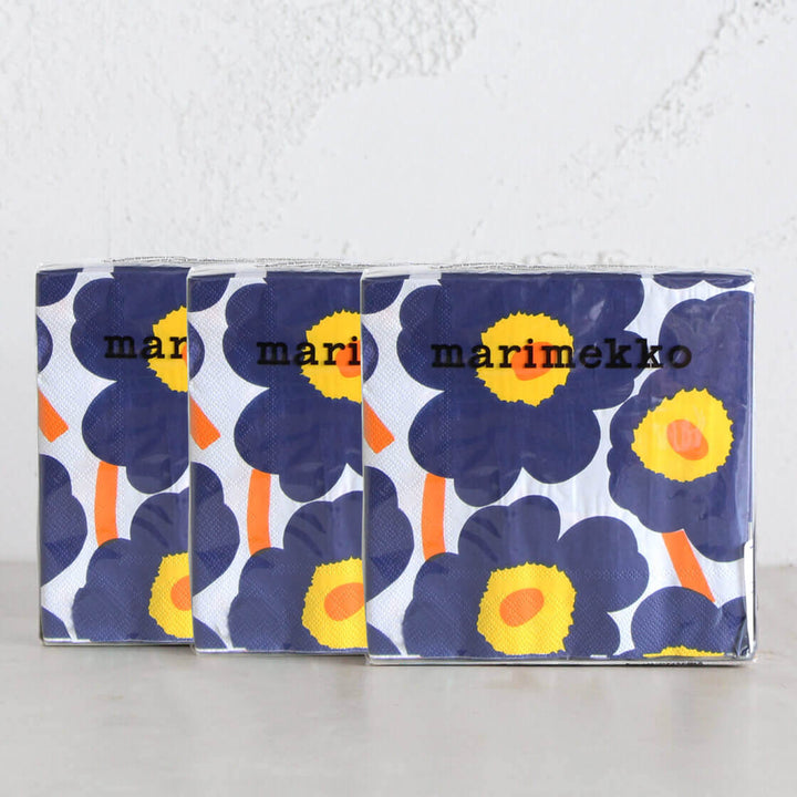 MARIMEKKO  |  UNIKKO PAPER NAPKIN BUNDLE  | NAVY + YELLOW + ORANGE  |  PAPER SERVIETTES