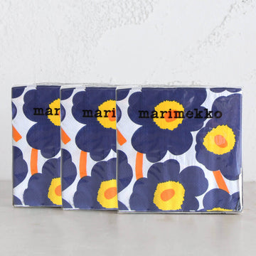 MARIMEKKO  |  UNIKKO PAPER NAPKIN BUNDLE  | NAVY + YELLOW + ORANGE  |  PAPER SERVIETTES