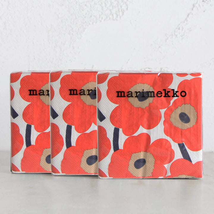 MARIMEKKO  |  UNIKKO PAPER NAPKIN BUNDLE  | ORANGE + BEIGE + LINEN  |  PAPER SERVIETTES