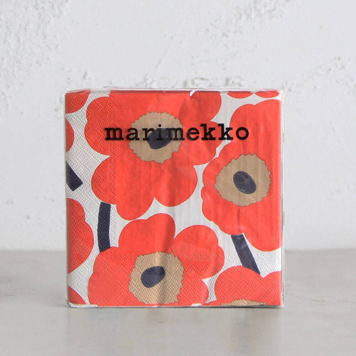 MARIMEKKO  |  UNIKKO PAPER NAPKINS  | ORANGE + BEIGE + LINEN  |  PAPER SERVIETTES