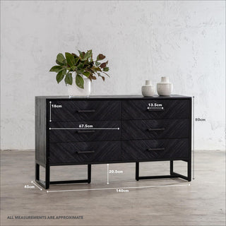 MAXIM HERRINGBONE CHEST OF DRAWERS  |  BLACK  |  MEASUREMENTS