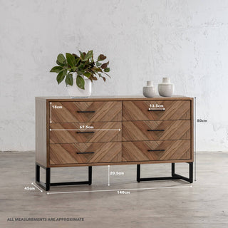 MAXIM HERRINGBONE CHEST OF DRAWERS  |  NATURAL  |  MEASUREMENTS
