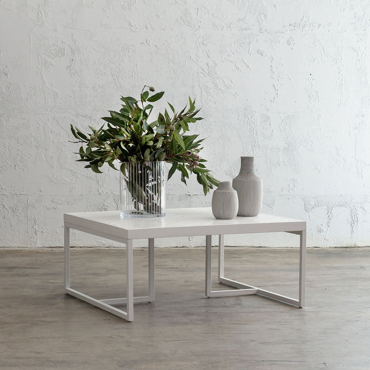 MAXIM PARQUETRY HERRINGBONE COFFEE TABLE | SQUARE  WHITE