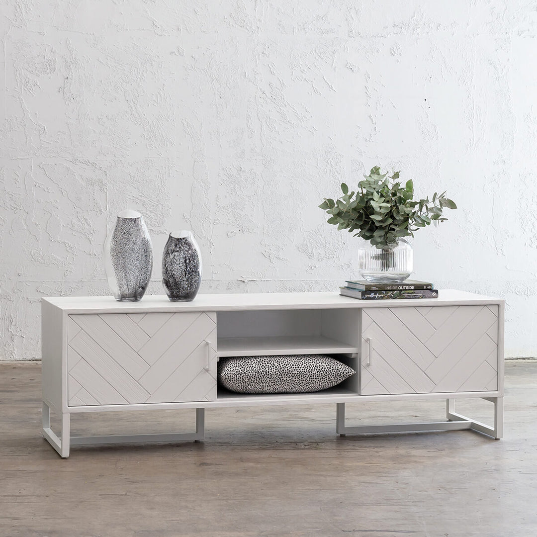 PRE ORDER | MAXIM PARQUETRY HERRINGBONE ENTERTAINMENT UNIT  |  WHITE