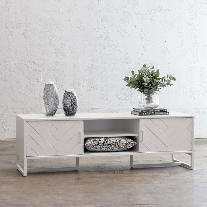 PRE ORDER | MAXIM PARQUETRY HERRINGBONE ENTERTAINMENT UNIT  |  WHITE