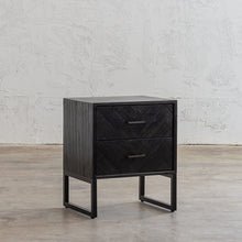 MAXIM PARQUETRY HERRINGBONE BEDSIDE TABLE  | 2 DRAWERS  BLACK ANGLE VIEW